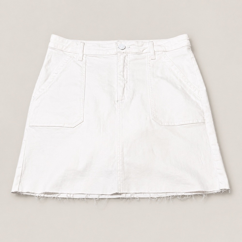 Kut From The Kloth Denim Bristol Utility Skirt (10) White Raw Hem Summer Clean